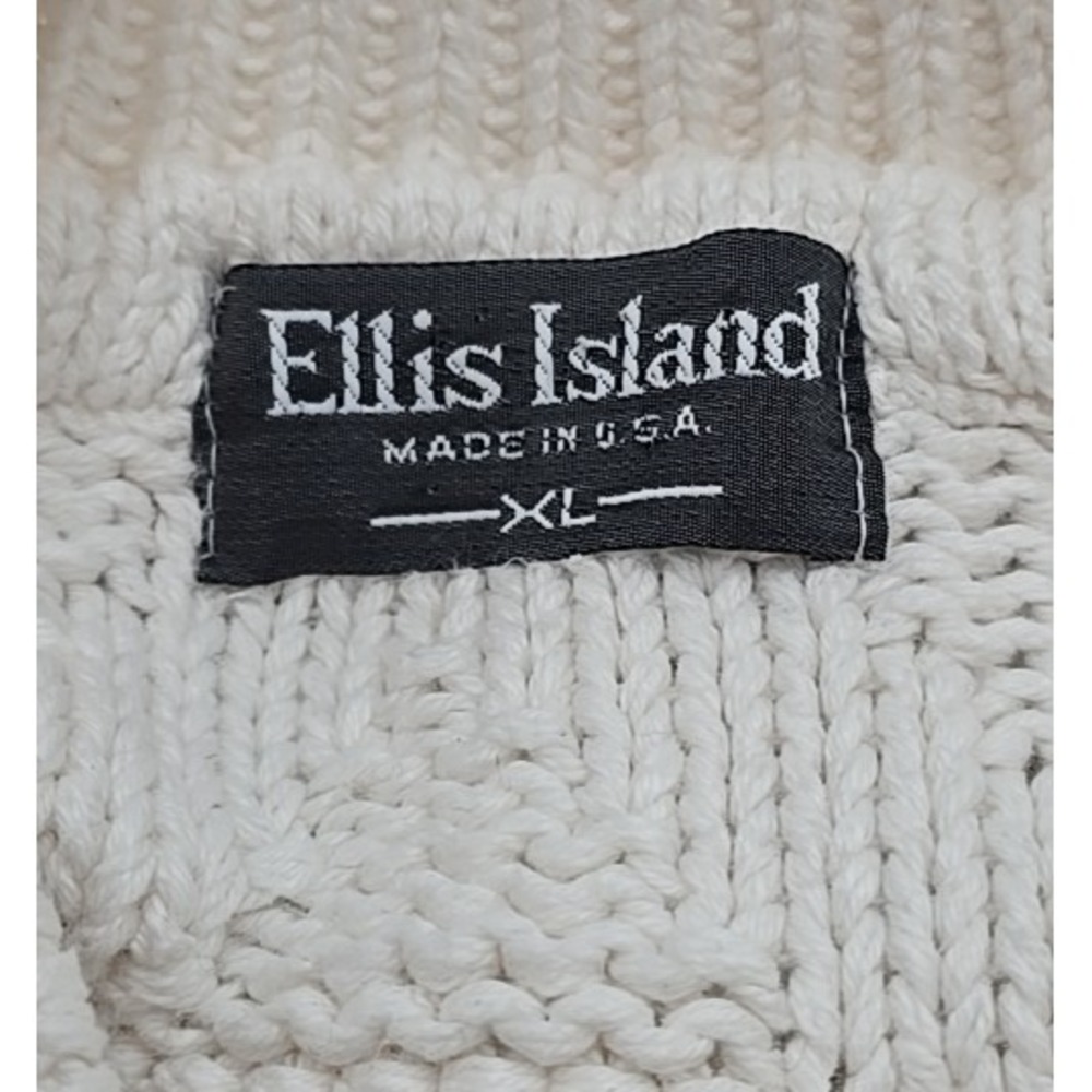 Vintage Ellis Island XL Cream Diamond Stitching Chunky Cozy Oversized Sweater - Picture 5 of 8